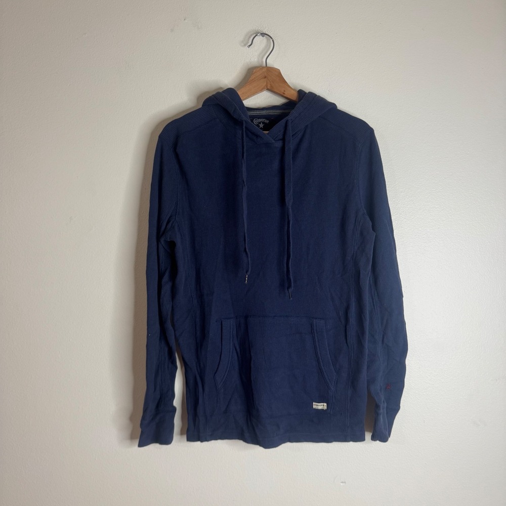 Converse Hoodie Women's Thermal Waffle Knit Pullover Blue Size S